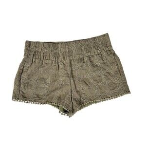 Jolt Womens Size M Cotton Linen Shorts Olive Green Eyelet